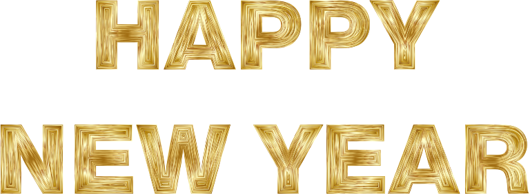 Happy New Year in gold lettering.